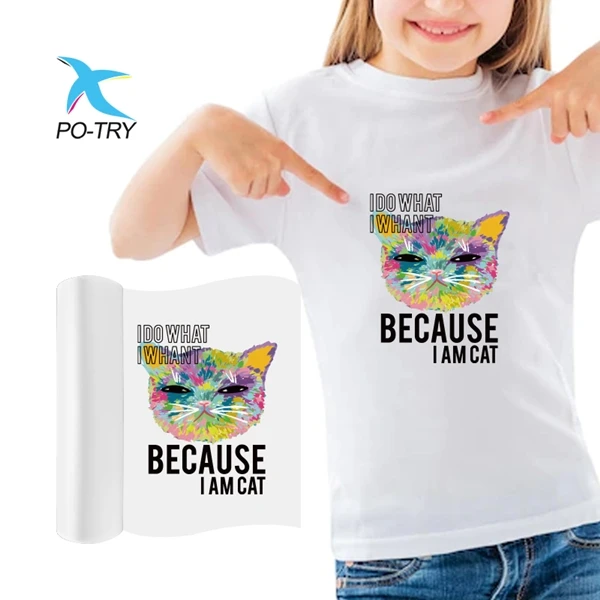 PO-TRY DTF Printable Cold Hot Tear Heat Transfer Hot Stamping Printing Vinyl Film Material Roll for Pu Cotton Clothing T Shirt