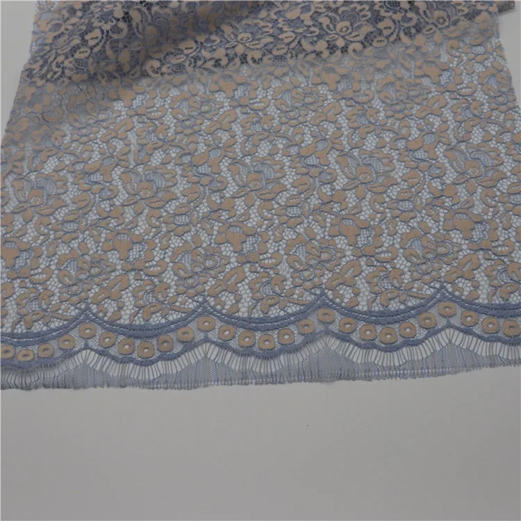 
Hot high quality 66%nylon 34%cotton knitted lace fabric two-tone color with eyelash for dress, underwear, pants,bag, shoes 