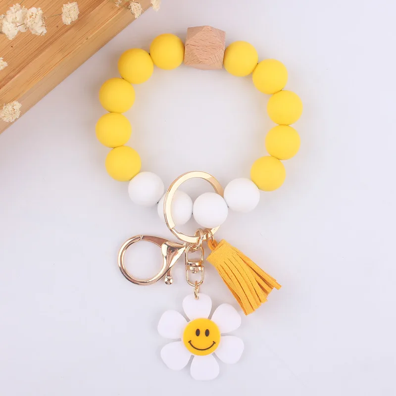Portable Silicone Key Chain Wristlet Yellow House Car Keychain Beaded Key Ring Bracelet for Women Men Key Chain Holder