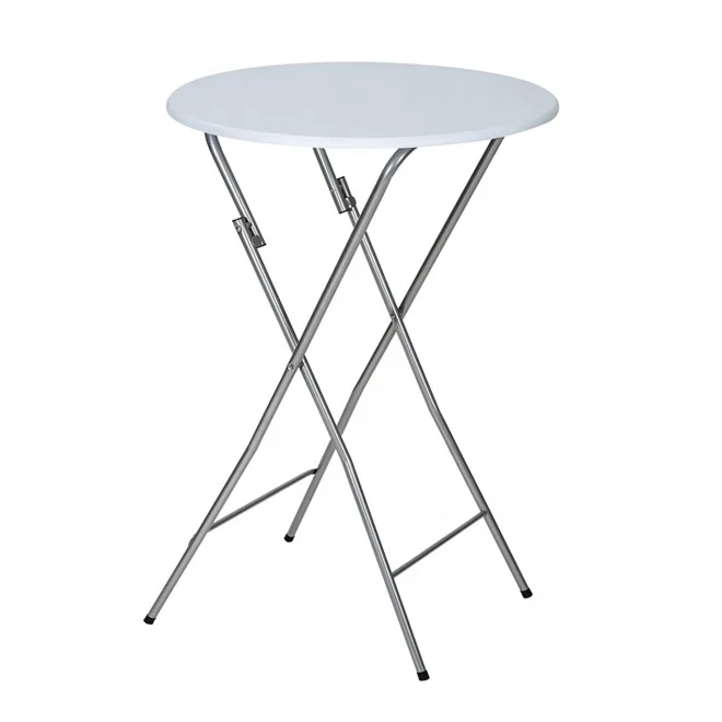 Metal Folding High Bar Cocktail Table With Round Wooden Top