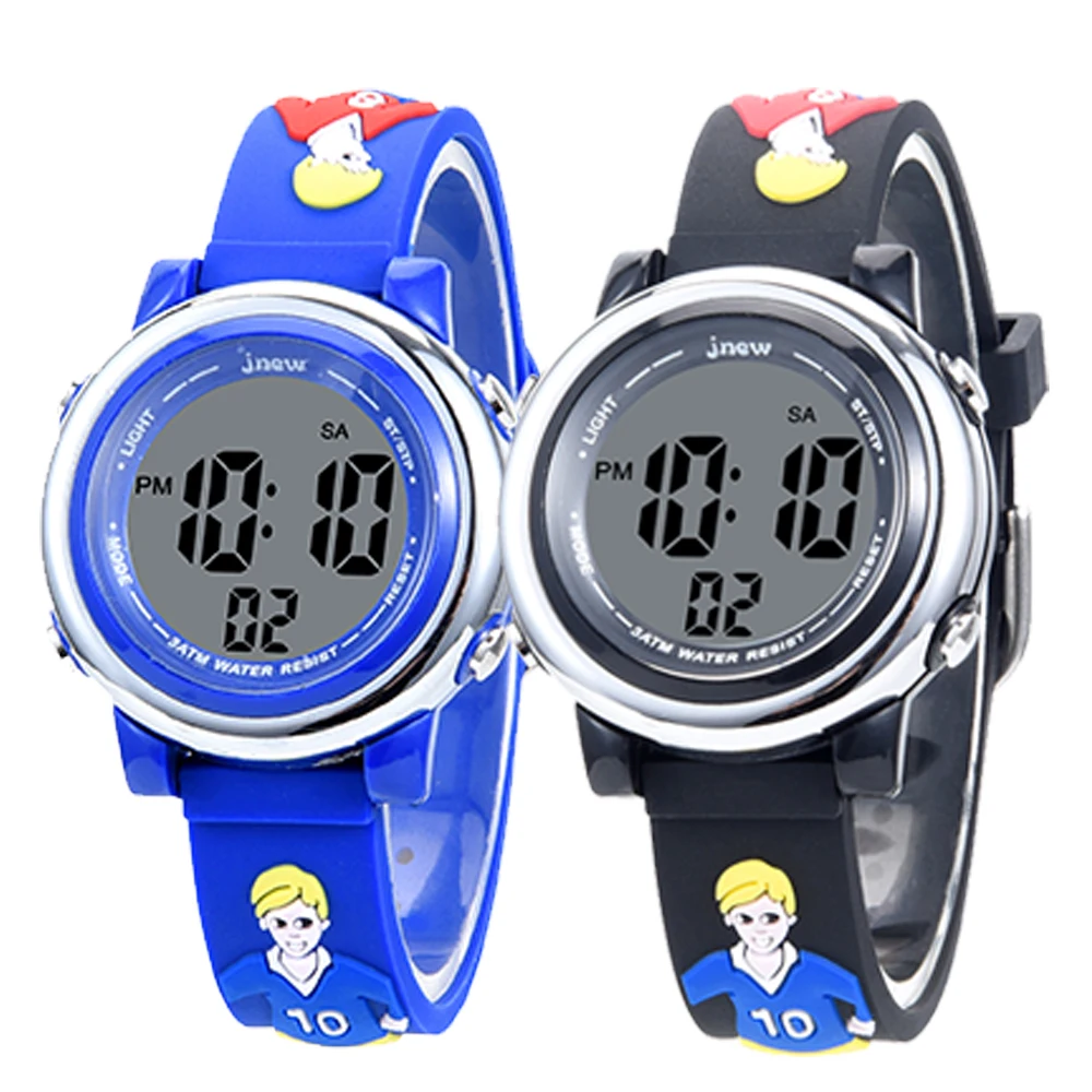 JNEW 3D cartoon 7 color LED pc girl kids girl watch gift set cheap kids digital watches digital watch for kids