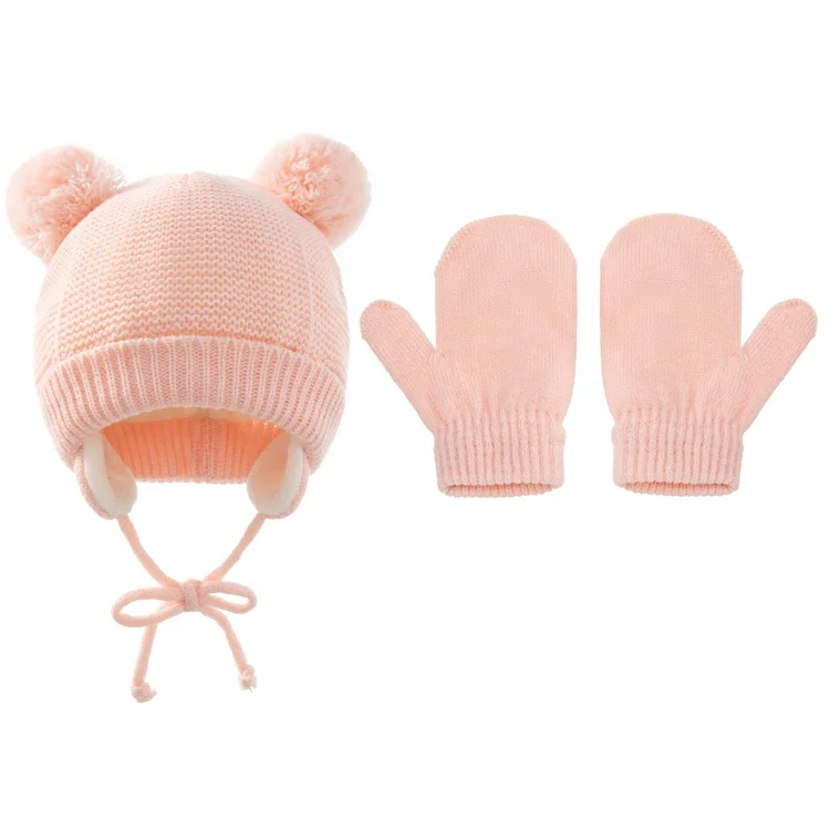 New European and American children braids warm ear protection knitted hat gloves