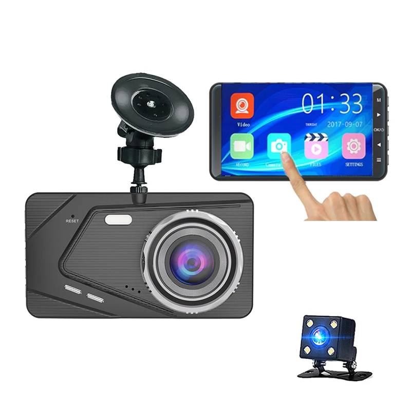 Hot Sale 4-Inch Touch Screen Dual Lens Car DVR GPS Enabled Vehicle Driving Recorder Black Front Rear Dash Camera Hotspot Feature