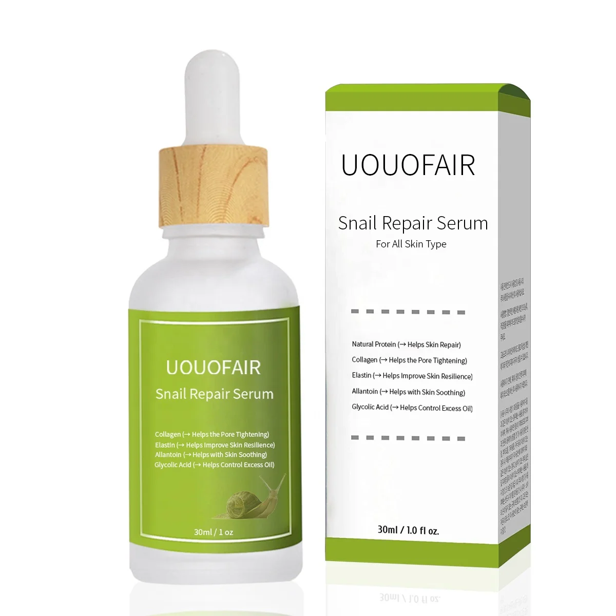 Private Label Low MOQ Hyakyribuc Acid Collagent Snail Reair Face Serum Whitening Snail Serum For Face