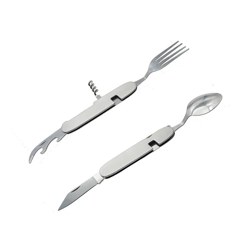 Outdoor convenient three piece stainless steel tableware Folding cutlery Outdoor camping picnic tableware