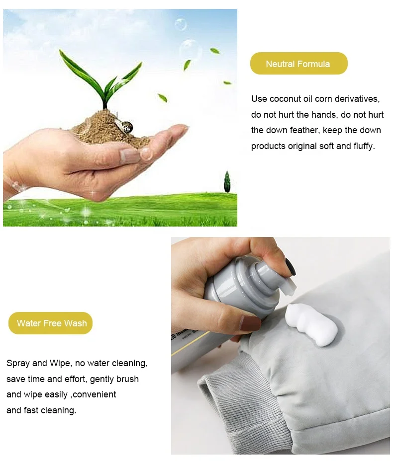 
Water free wash foaming spray down coat dry cleaning agent, stubborn stains remover 
