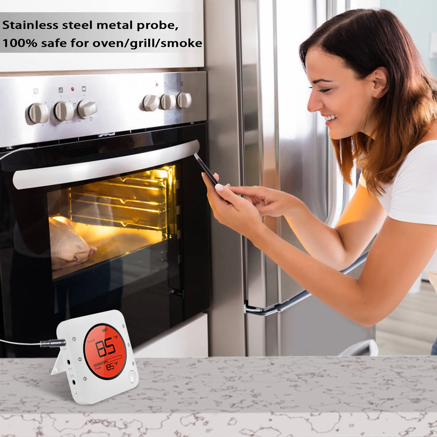 Meat Thermometer Wireless Remote BBQ Thermometer, thermometer for meat bbq meat thermometer for Smoker Grilling Oven ,Kitchen