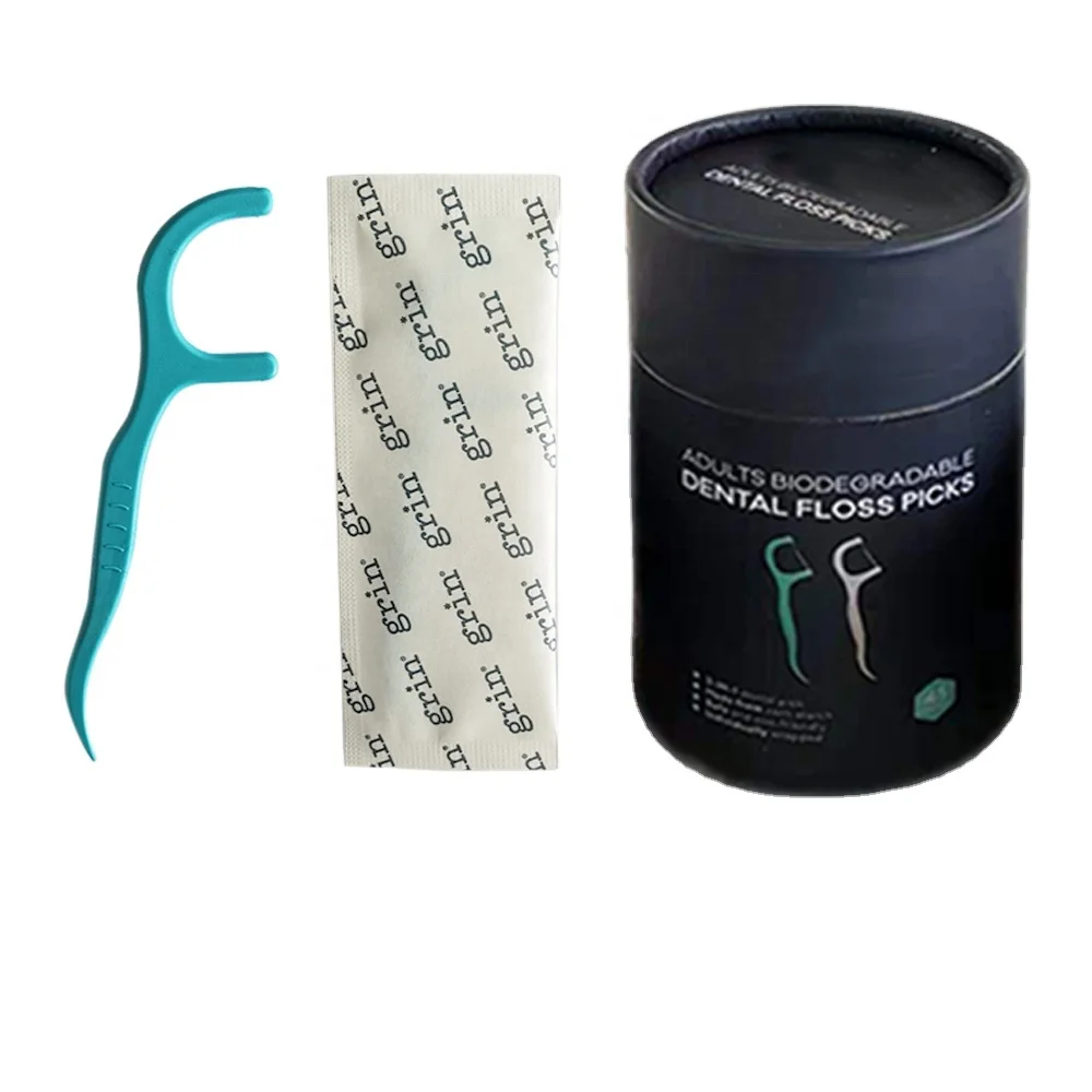 Eco Friendly Biodegradable PLA Corn Starch Kraft Paper Tin, Kraft Box Individually Wrapped Dental Floss Pick Dental Flosser