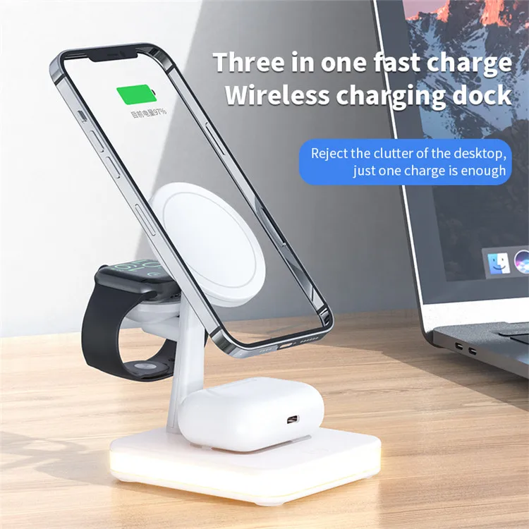 Magnetic Wireless Mag Safe Charger 25W Fast Charging Bedside Lamp 4 In 1 Holder For iWatch Airpods For iPhone 13 12 Pro Max