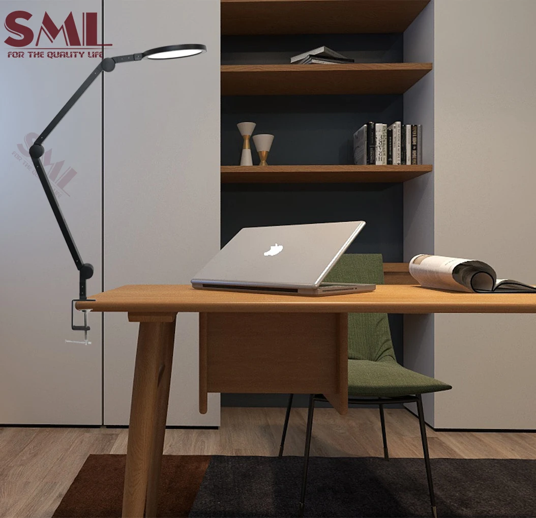 SML Black 12W Table Clip Lamp  Aluminum Iron Adjustable Angel Eye Protection LED Desk Table Lamp