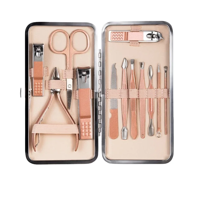 Realong 12pcs rose gold shine barra utensilio para de seta avon 12pc woman nail manicure kit cutter pedicure care set
