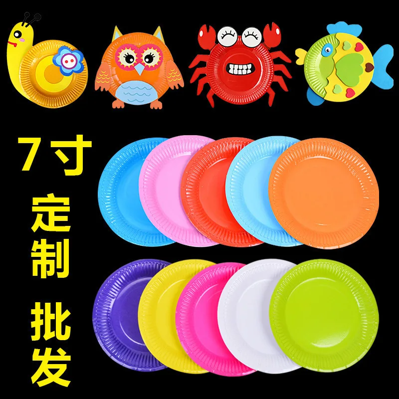 disposable paper Plates  Large Round Paper Dinner tableware solid color Party Tableware Supplies
