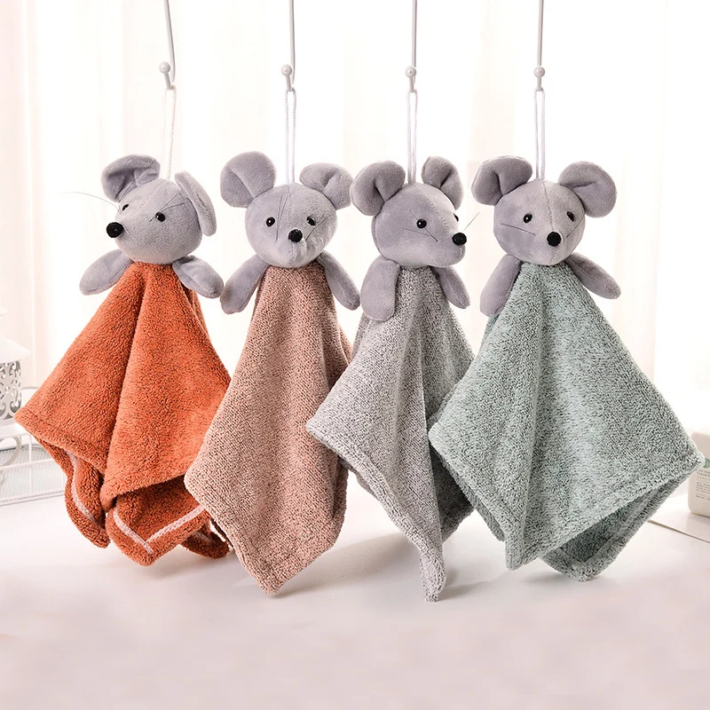
 35*35cm Custom Logo Household bamboo fiber hanging cute cartoon mouse kitchen towels  