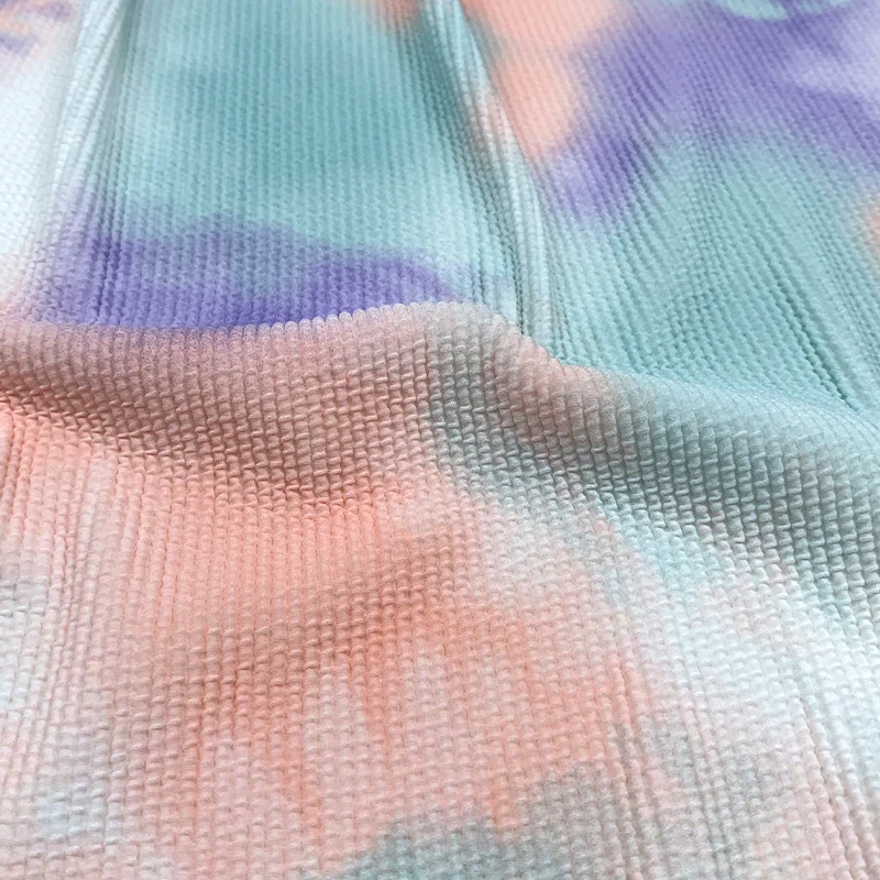 tie dyed printed 4 way stretch knitted polyamide elastane seersucker pleated crinkle fabric bathing suit