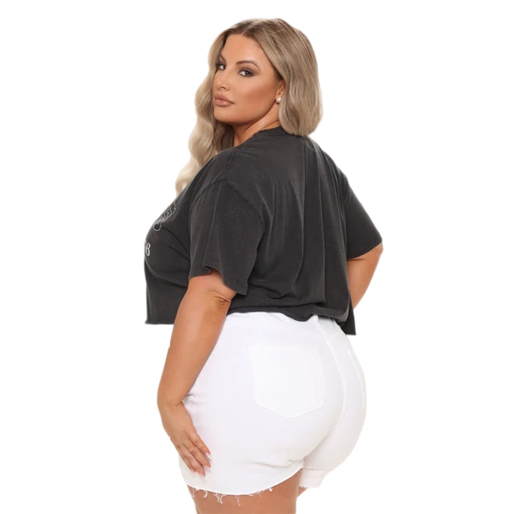 2022 New Hot Sale Custom LOGO 100% Cotton Plus Size Women Vintage Washed Oversized Crop Top Graphic Tee Shirt