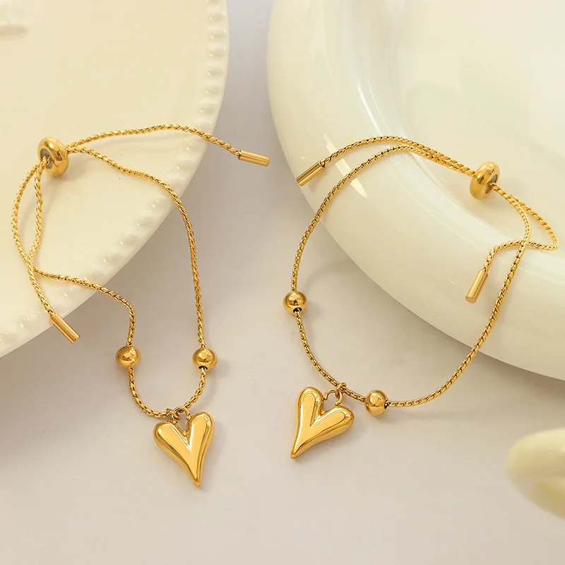 Женская мода ювелирные изделия Персиковое сердце кулон шнурок из нержавеющей стали 18K золотые браслеты