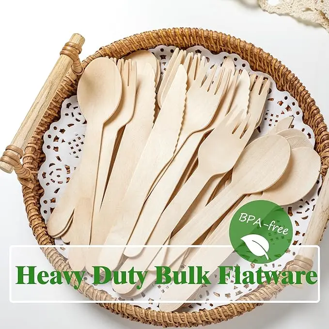 Environmentally Friendly Disposable Wooden Cutlery Set Biodegradable Birch Wooden Knife Fork and Spoon for Cross-Border Use