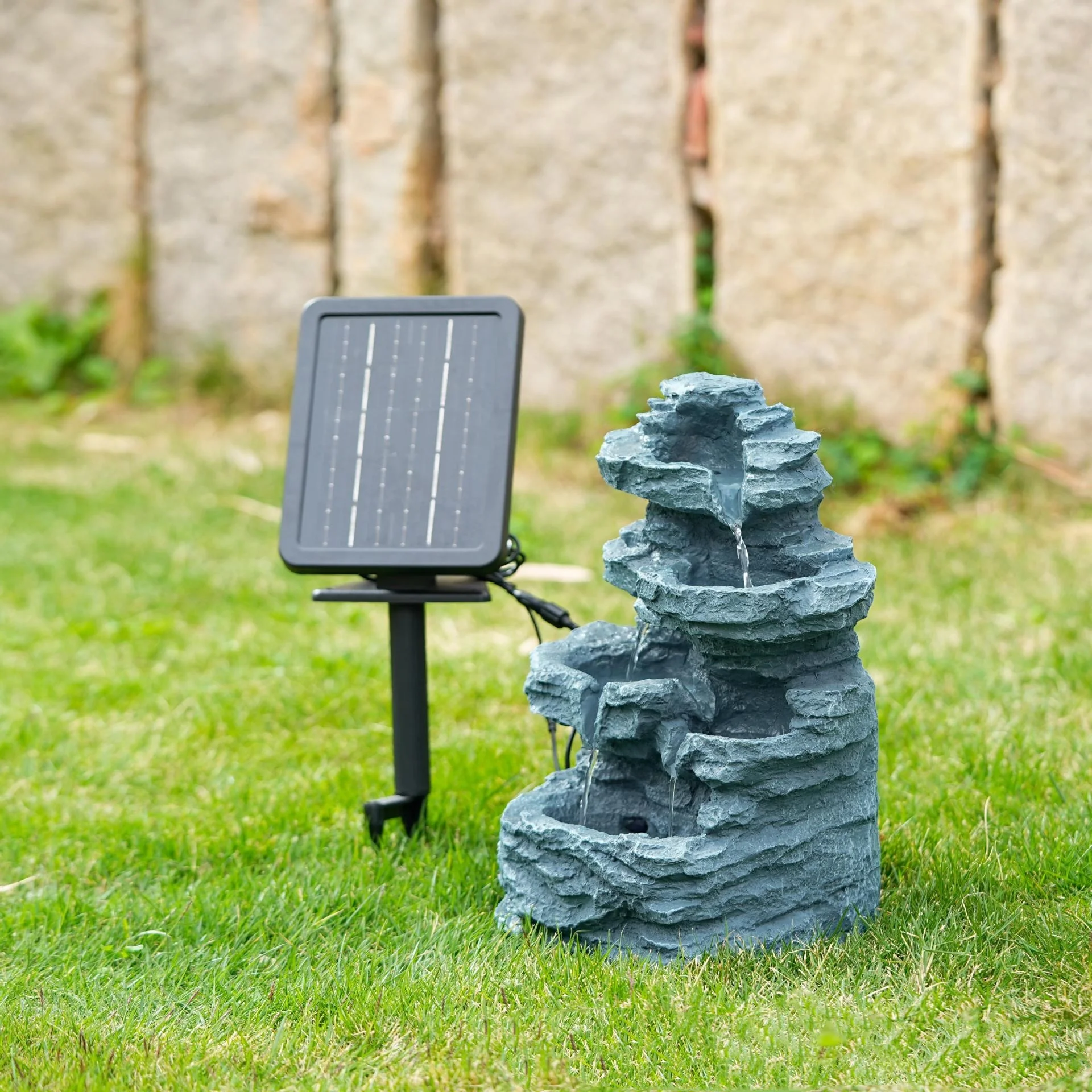 Modern Style Outdoor Polyresin Waterfall Water Fountain with LED Lights Solar Pump All-Season 45-60 Days Support Garden Ornament