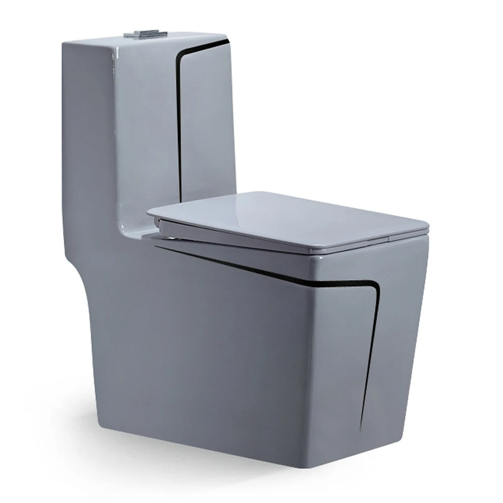 One Piece Bathroom Toilet Color Toilet Grey WC Water Closet Ceramic Siphonic Wash Down Black Yellow White Modern Round 5 Years
