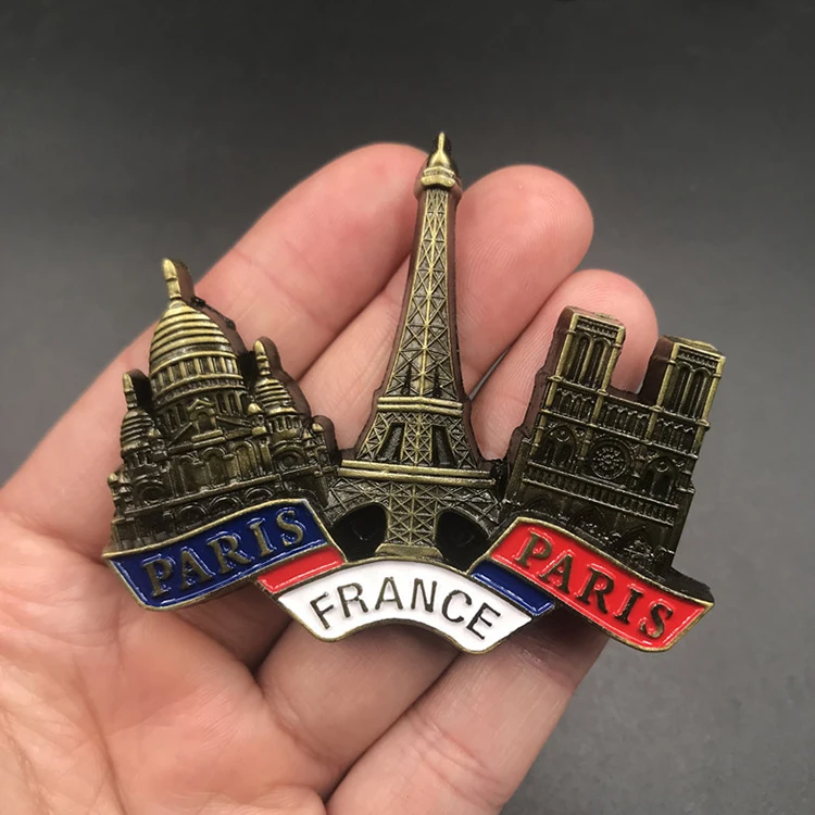 Factory Made Metal Landmark Design Tourist Souvenirs Bronze Color Paris Ref Magnet