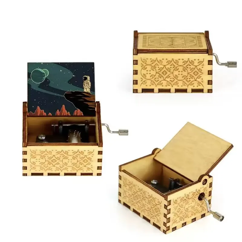 Factory Sublimation gift music box Hot Selling Colorful Laser Engraved Hand Crank Mini Custom Wooden Music Box