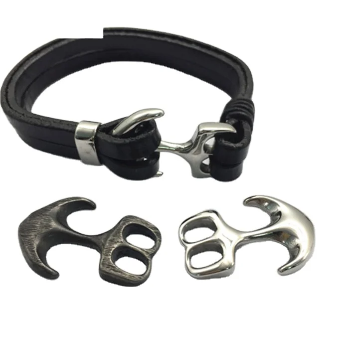 Unique Custom Casting Two holes Stainless Steel silver and gun plated Anchor Clasp For Leather Bracelet Jewelry