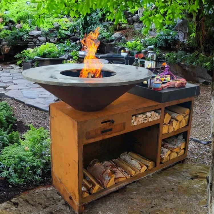 Outdoor Corten Steel European Bbq Grill Metal Barbecue Pit Bbq Grill Outdoor Corten Steel Fire Pit BBQ Grills