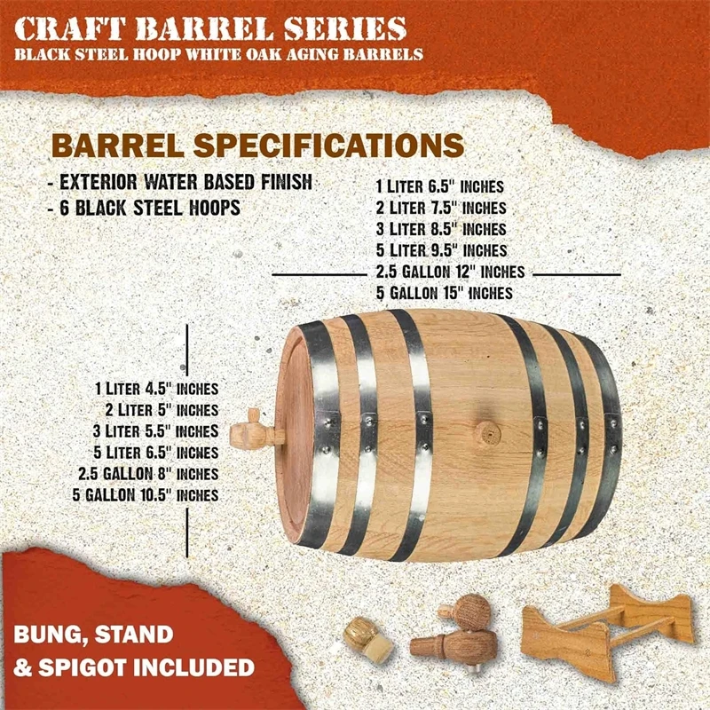 Oak Aging Barrel Home Alcohol Distiller Whiskey Wine Barrel Furniture Oak Aging Barrel with Wood Stand