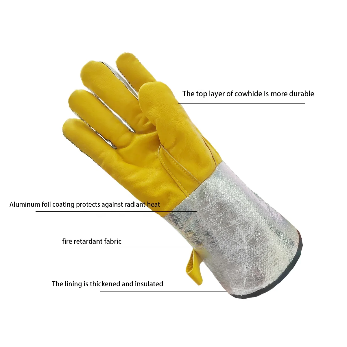 Labor Protection Safety Work Aluminium Foil Cow Leather Palm Heat Insulation Wear Resistant Hand Gloves
