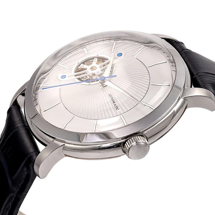 Hot sale luxury skeleton  Private label men hand watch japanese leather strap mechanical automatic stainless steel watch