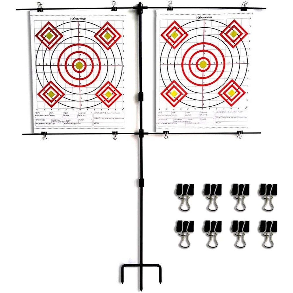 Adjustable Paper Target Stand, Frame with 8 Clips | Clear Bullseye Targets Sheet for Shooting Practice