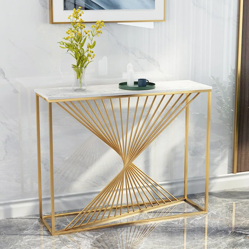 Modern simple gold marble entrance cabinet living room furniture metal leg table