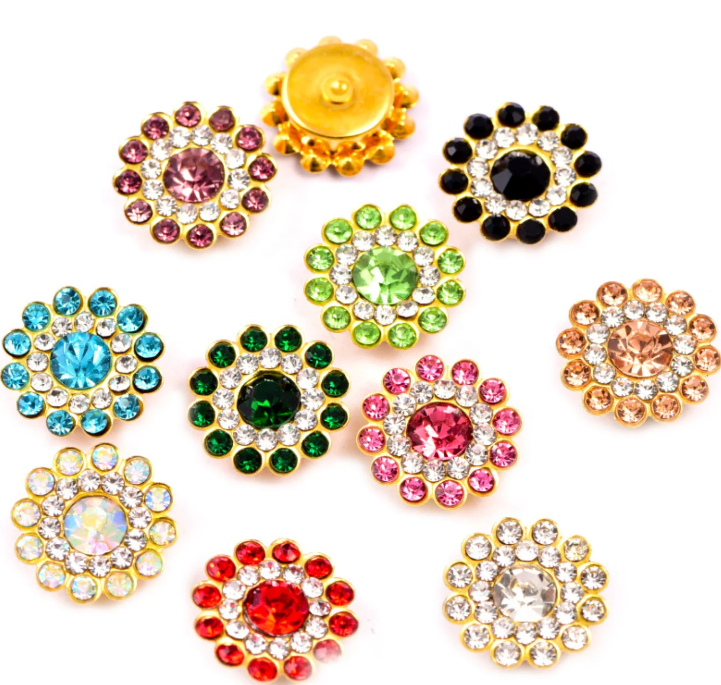 200pcs/Bag Colorful Rhinestone Metal Buttons Flower Domed Sewing Loop Shank Button For Clothing Accessories