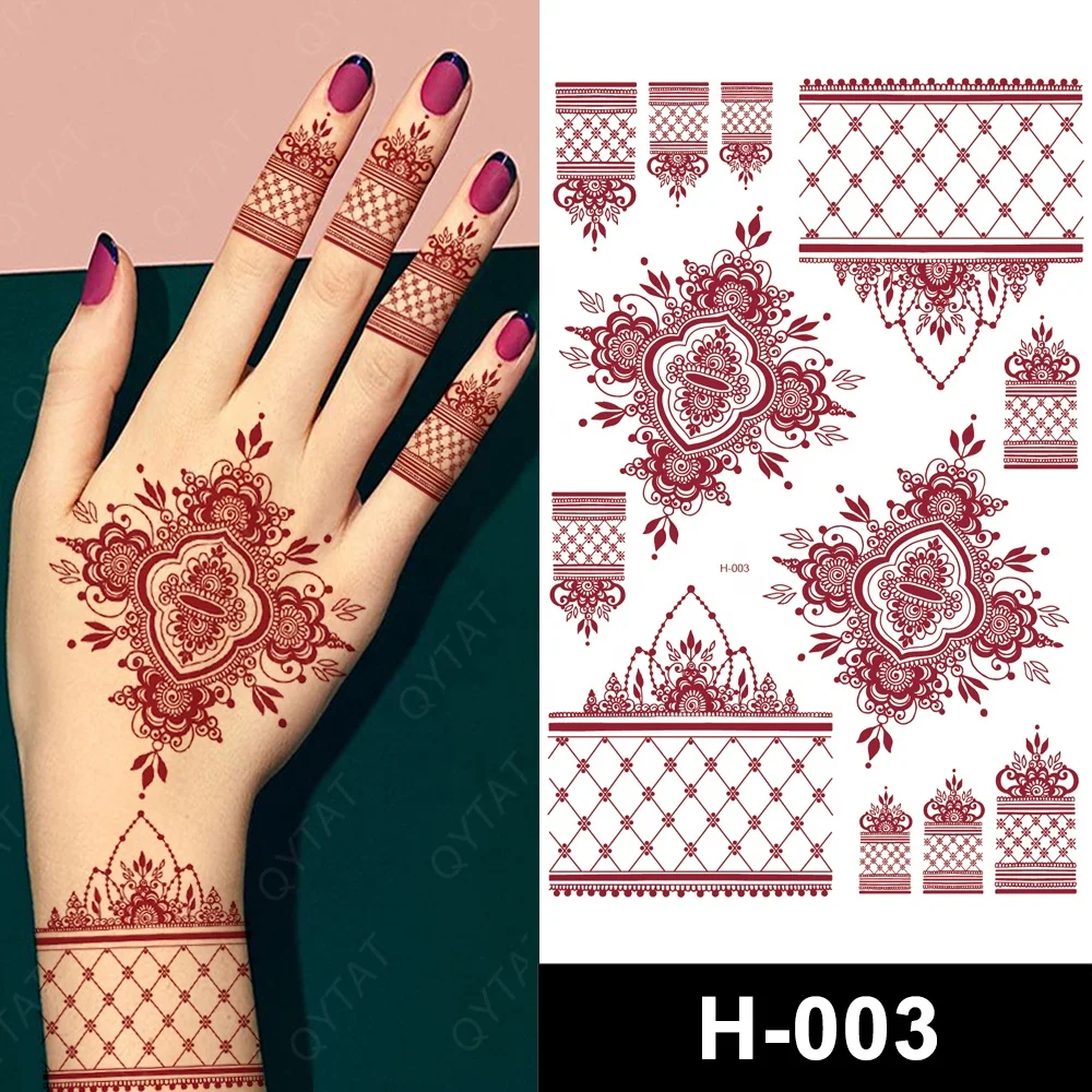 Fashion Style Non Toxic Fake Full Hand Brown Red Maroon Henna Tatto Stickers