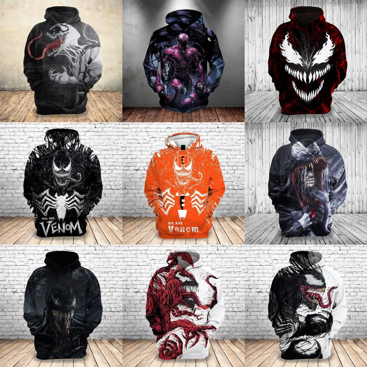 New 3D printing venom jacket ornaments dolls office car Custom printing venom Leisure sports hoodie ornaments