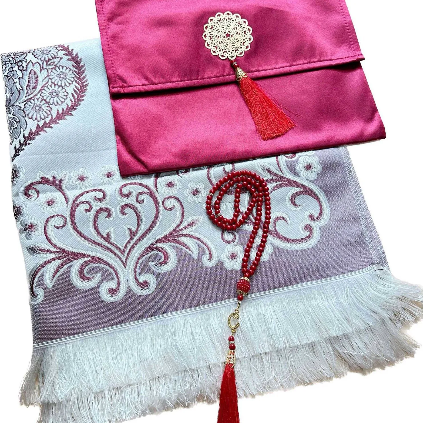 Prayer Mat Rug Gift Set with Tasbeeh Including Elegant Fabric Bag for Ramadan Muslim