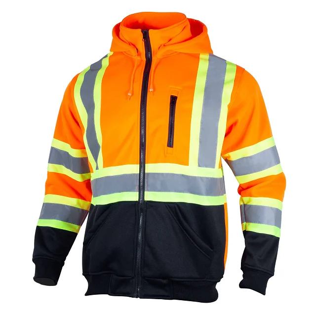 FONIRRA ANSI Full Zip with Black Bottom Thermal Detachable High Visibility Sweater Safety Mens Hoodies Sweatshirts