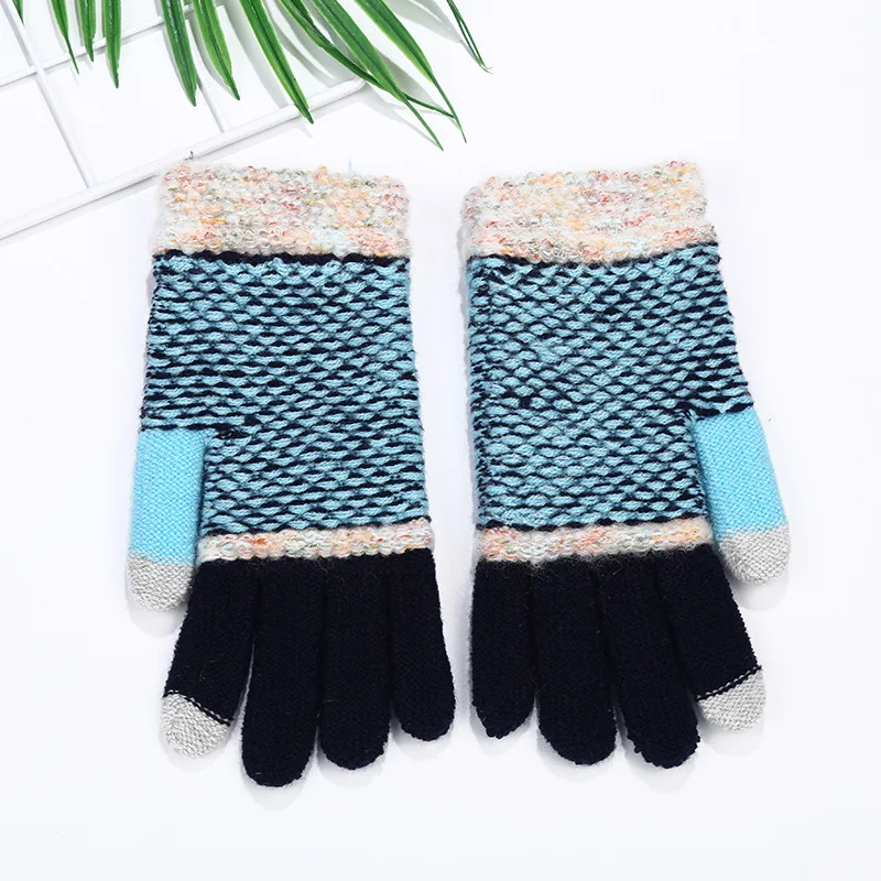 2022 new style Factory direct sale touch screen knitted winter gloves warm gloves tye dye color jacquard wrist gloves