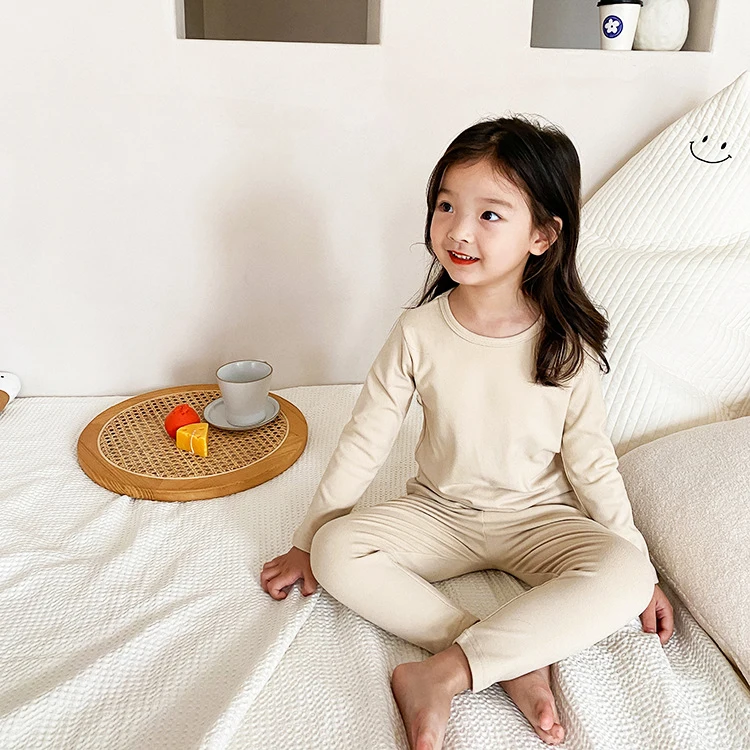 Wholesale Price Child Girl Sleeping Wear Plain Colors Toddler Pajamas Custom 2Pcs Cotton Pajamas For Kids