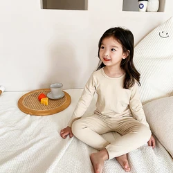 Wholesale Price Child Girl Sleeping Wear Plain Colors Toddler Pajamas Custom 2Pcs Cotton Pajamas For Kids
