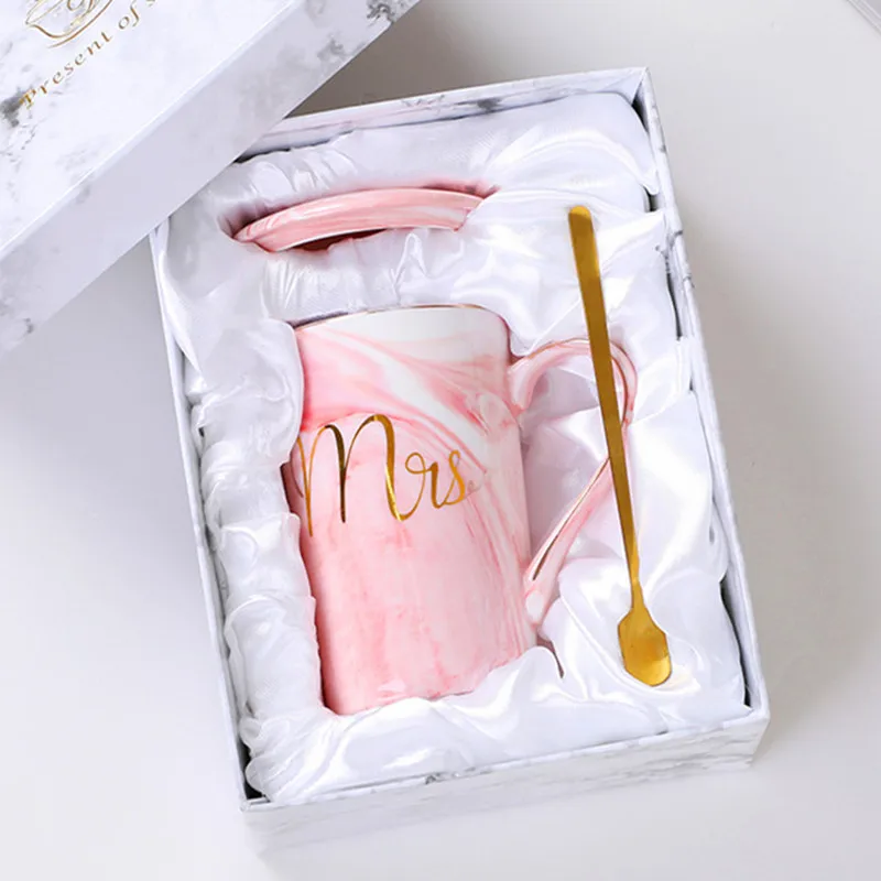 ODM Marble Ceramic Coffee Tall Mug set gift box tasses 14 oz customize luxury pink large mug christmas coffee mug with logo