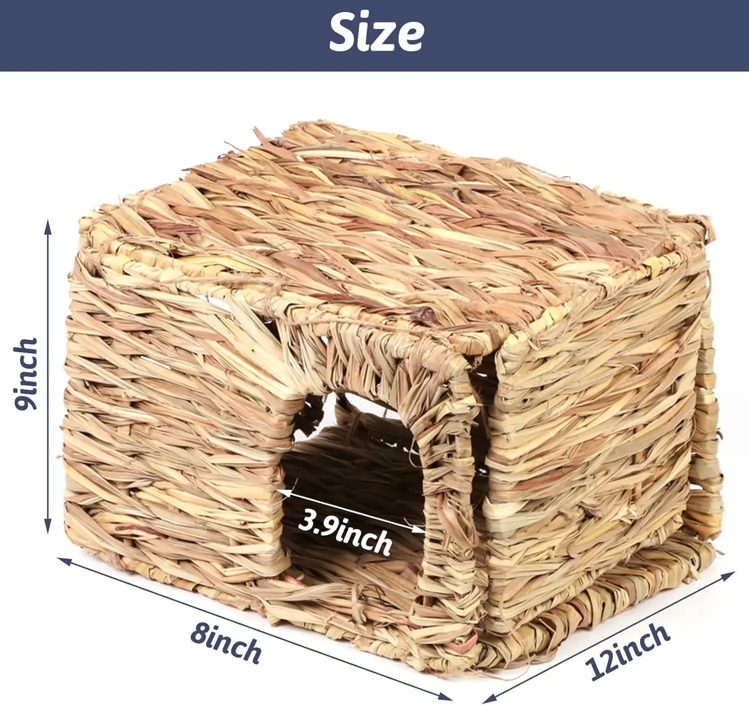 Natural Hand Woven Seagrass Play Hay Bed Foldable Woven Hideaway Hut Toy for Bunny Hamster Guinea Pig Chinchilla Small Animals