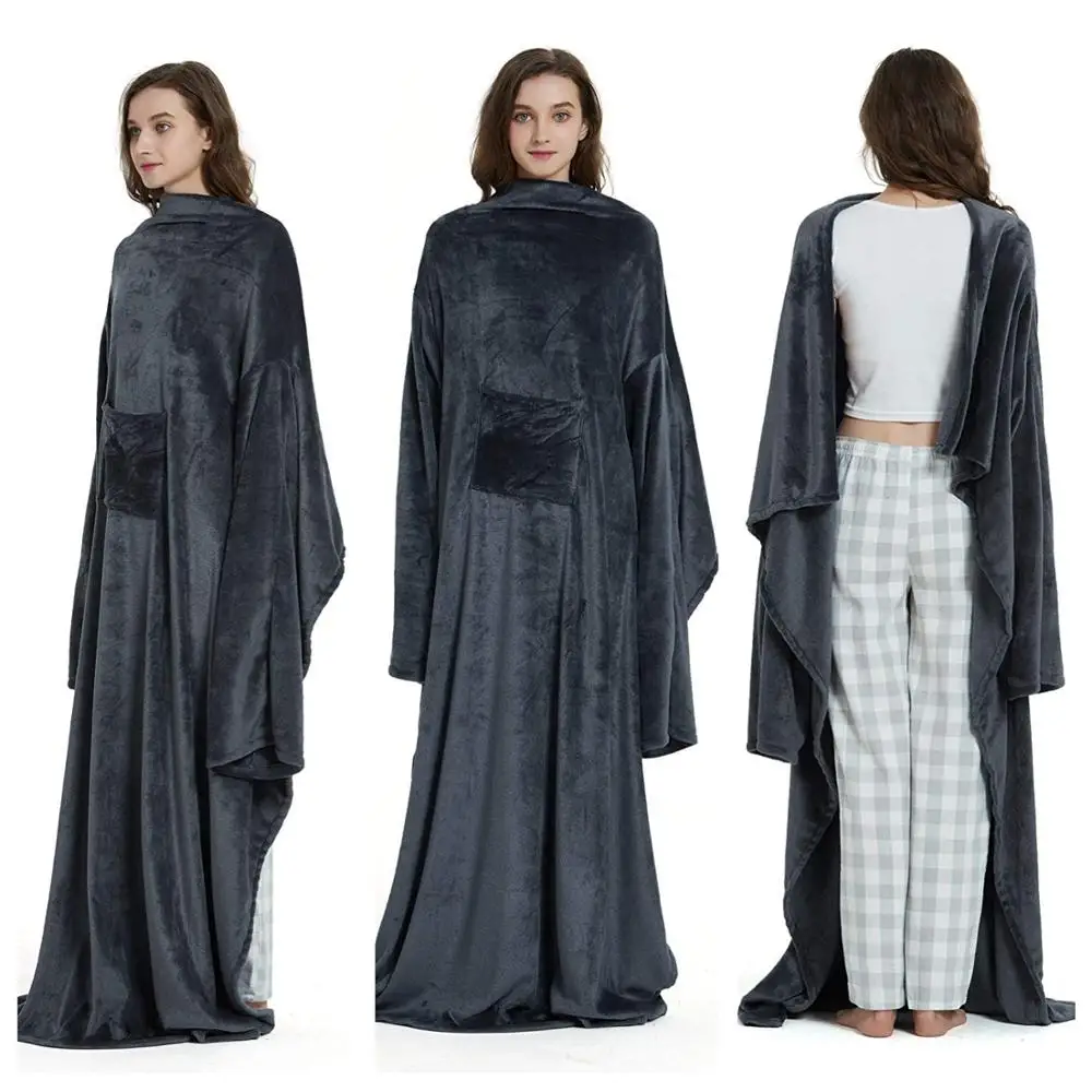 Wearable Fleece Blanket with Sleeves for Adult  Comfy Plush TV Blanket Throw Wrap Cover for Lounge Couch Reading and watching TV