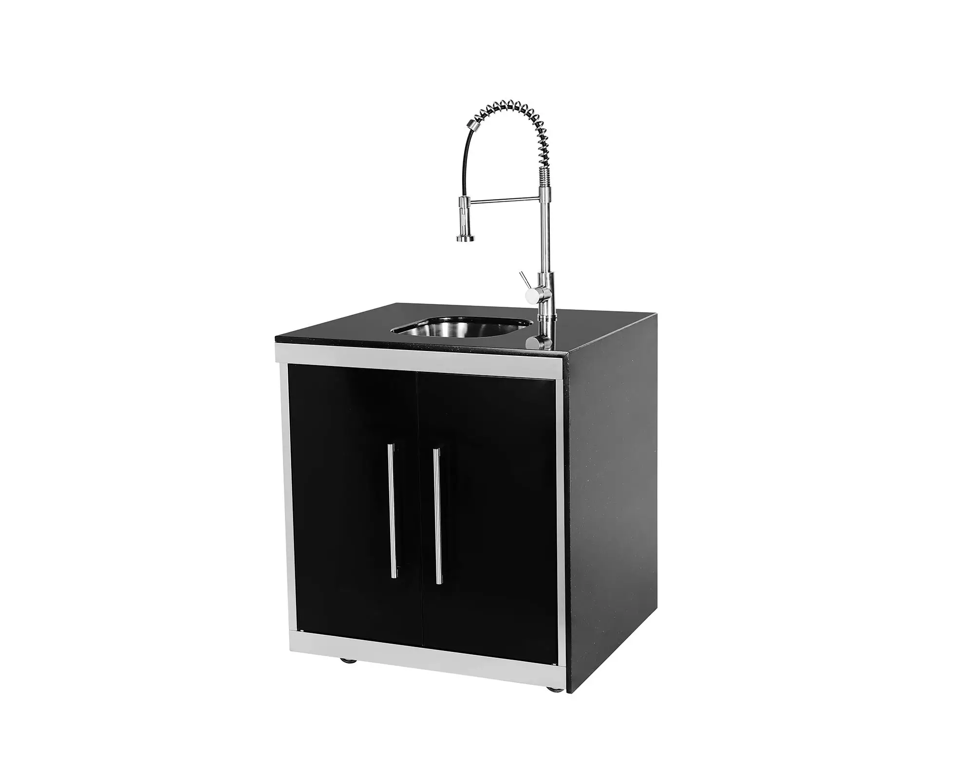 Black Stainless Steel 4 Burner Outdoor BBQ Kitchen With Refrigerator And Sink For Outdoor Grilling