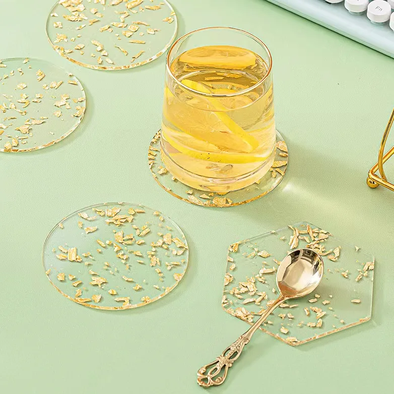 Light Luxury Gold Foil Transparent Set-Acrylic Coaster and Insulated Bowl Mat Novelty Teapot Mat Design Style