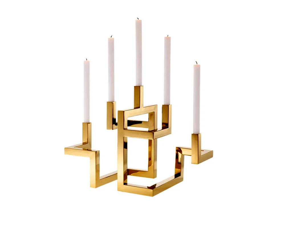 INTERLOCK MODERN CANDLE HOLDER SET FIVE Arm Stainless Steel Candle Holder SIlver