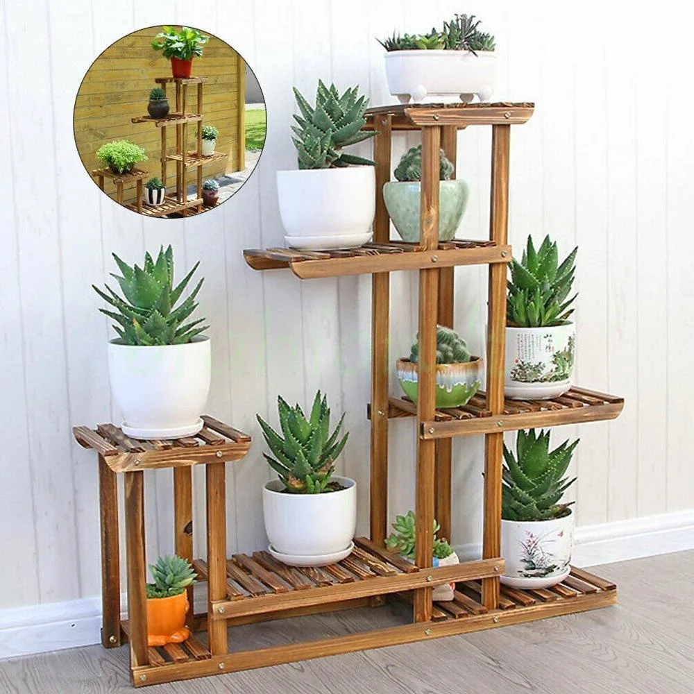5 Tier Fir Wood Plant Stand Decorative Planter Holder Flower Pot Shelf Rack USA