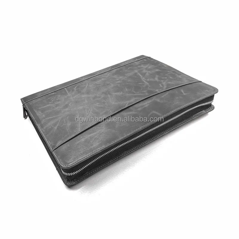 A4 Custom Multi-Functional Business Leather Portfolio File Folder Zippered Closure Portfolio Organizer Folder Storage Folder