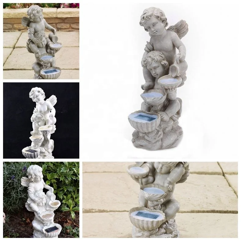 Shingel Decoration Outdoor Resin Solar Power Angel Waterfall Fountain Statue