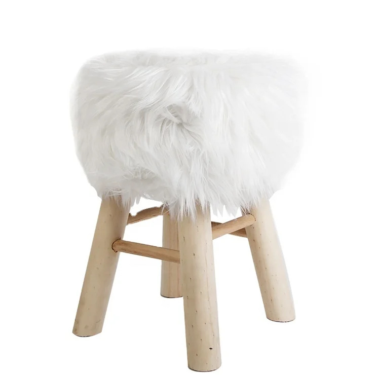 Ottoman Chairs Modern Ins New Footstools Living Room Decorated Poof Ottoman Cost Price White Hair Plywood+Hair Faux Fur Stool